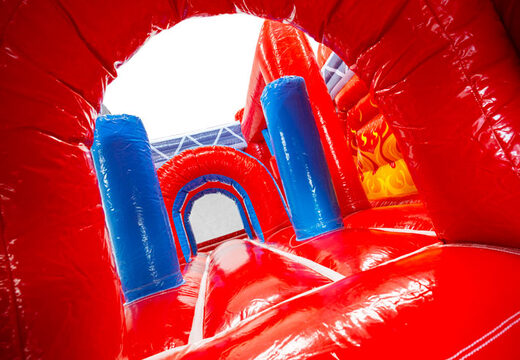 Inside of inflatable castle Dubbelslide Multiplay blue red yellow