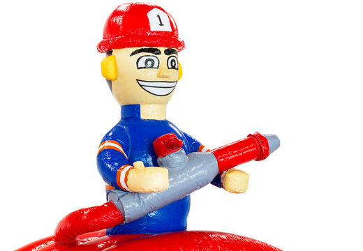 3D figure on inflatable castle Dubbelslide firefighter with fire hose theme