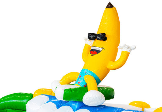 3D figure on inflatable banana with swim trunks theme summer party
