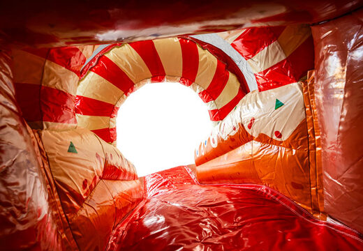 Slide of Multifun Gingerbread theme bouncy castle, red and white