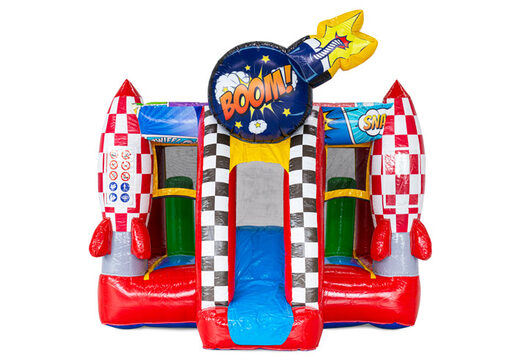Buy the Midi Bounce Comic bouncy castle in Comic theme at JB Inflatables, eye-catching and colorful