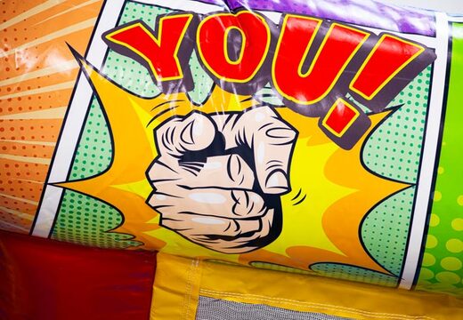 Comic theme Midi Bounce bouncy castle, order today at JB Inflatables