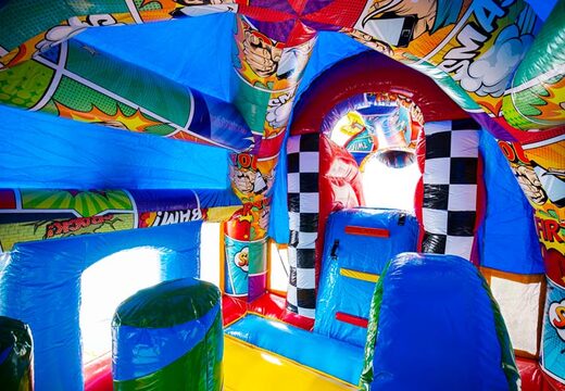 Order the A-frame Super Comic bouncy castle in Comic style today at JB Inflatables