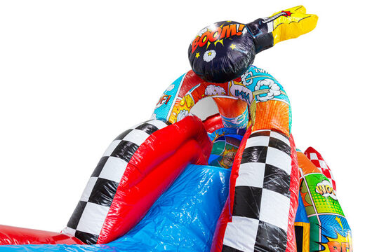 A-frame Super Comic bouncy castle in Comic style for sale at JB Inflatables