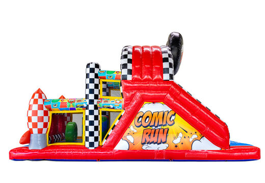 Comic-themed obstacle course with colorful and striking graphics